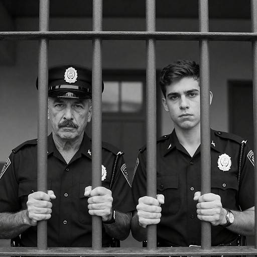 Serious Officers Behind Metal Bars