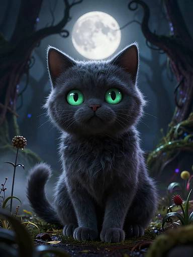 Spooky Stylized Cat in Haunted Forest
