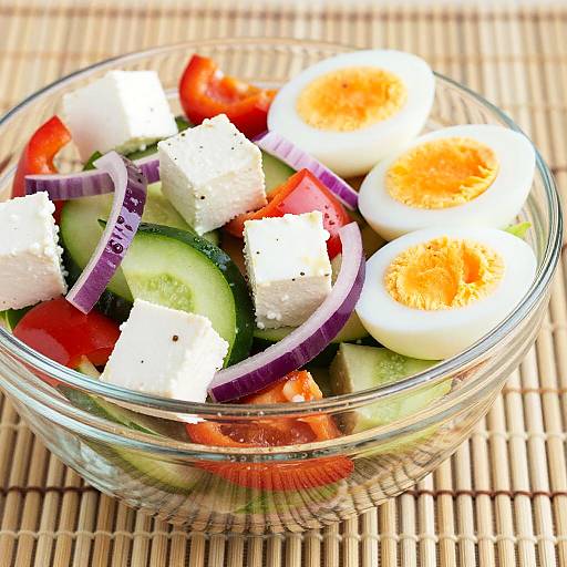 Fresh Salad with Feta and Hard-Boiled Eggs