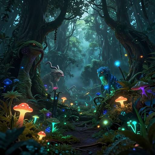 Mystical Bioluminescent Forest Scene
