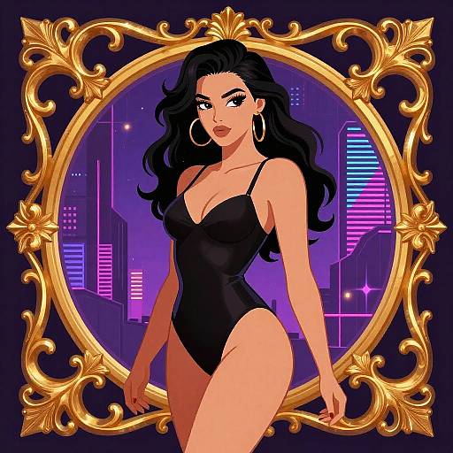 Baroque Synthwave Erotic Woman Illustration