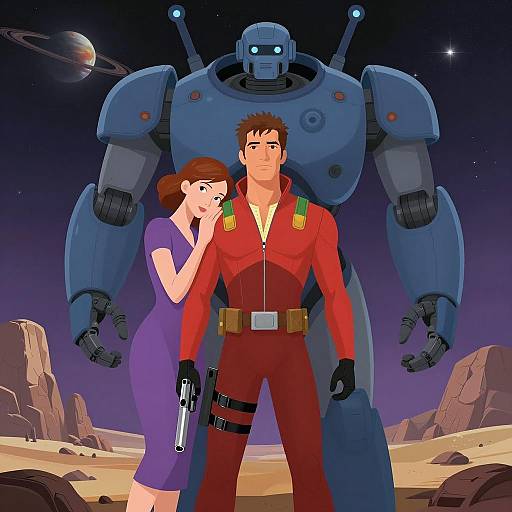 Sci-Fi Couple in Alien Landscape