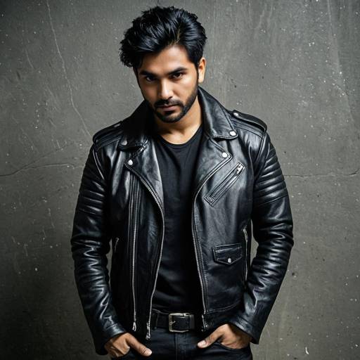 Man in Black Leather Jacket with Intense Gaze