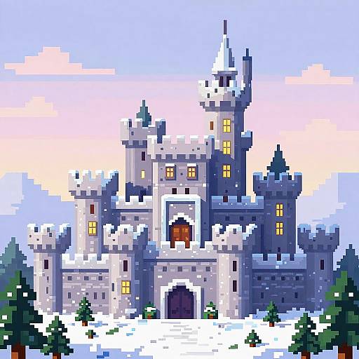 Pixel Art Winter Castle Scene