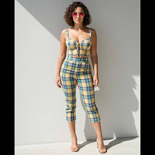 Retro Chic Plaid Outfit Woman