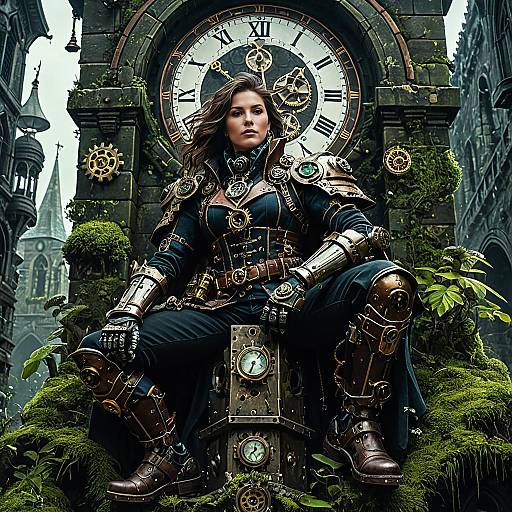 Steampunk Adventurer in Overgrown Clocktower