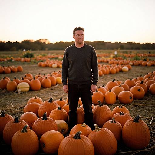 Man in Vibrant Pumpkin Patch