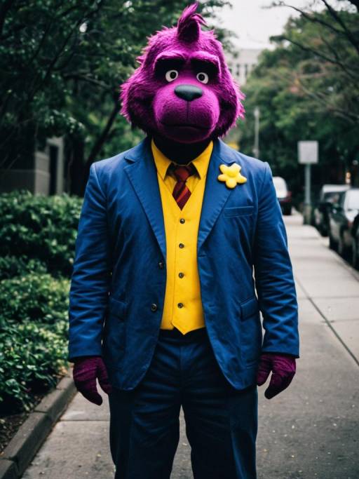 Person in Purple Furry Costume and Formal Suit