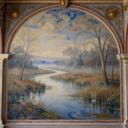 Ornate Fresco Winter Arrival in Wetlands
