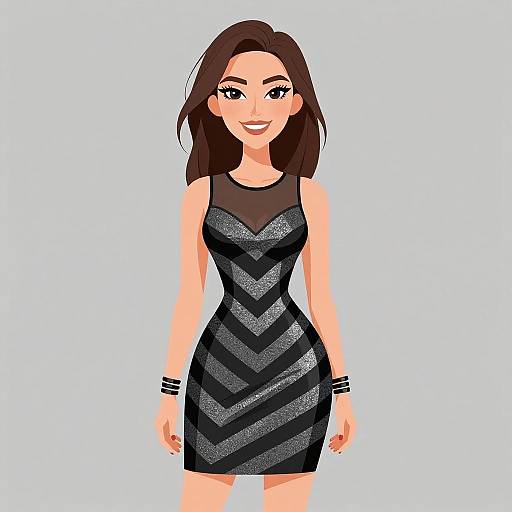 Smiling Woman in Black and Silver Chevron Bodycon Dress