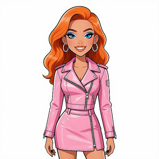 Edgy Woman in Metallic Pink Outfit