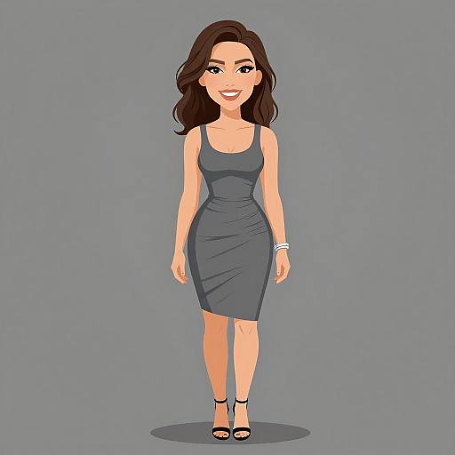 Chic Smiling Woman in Grey Dress