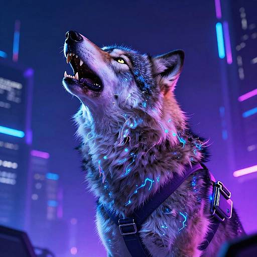 Futuristic Cyberpunk Neon Wolf Howling