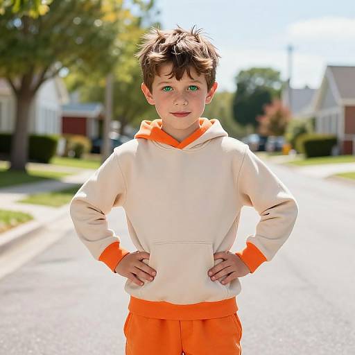 Confident Boy in Orange Outfit