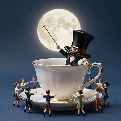 Whimsical Teacup Conducting Miniature Dance