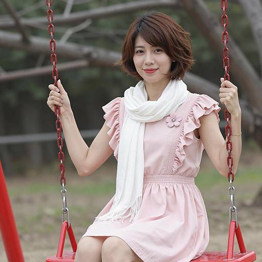 Charming Woman on a Red Swing