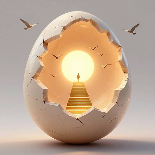 Surreal Glowing Eggshell with Staircase
