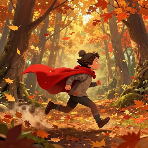 Caperucita in Vibrant Autumn Forest