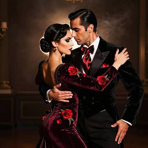 Elegant Tango Dance Couple in Velvet Attire