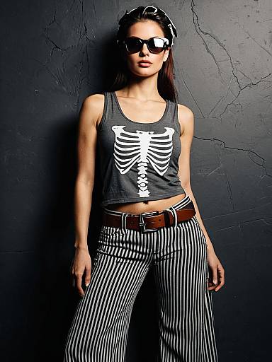 Alternative Style Woman in Skeletal Print Tank Top