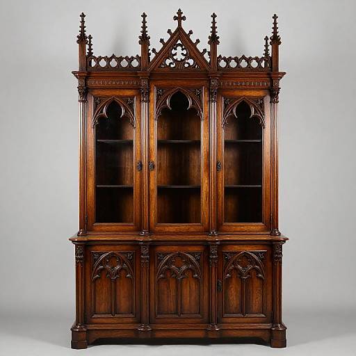 Gothic Wooden Cabinet with Arched Glass