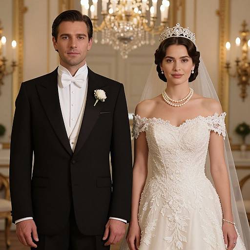 Elegantly Dressed Couple in Grand Room