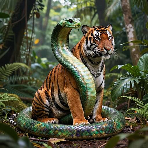 Jade Serpent Embracing Realistic Tiger