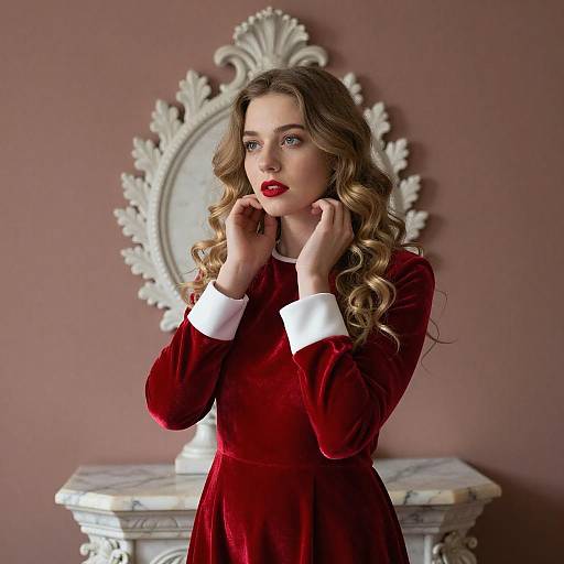 Portrait of Woman in Red Velvet Dress