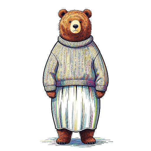 Stylized Digital Line Art Bear Woman