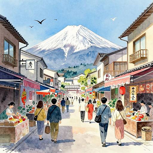 Vibrant Japanese Market Street Illustration