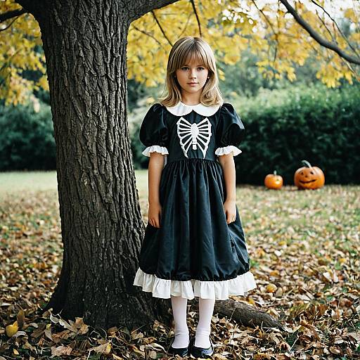 Girl in Halloween Dress Outdoors