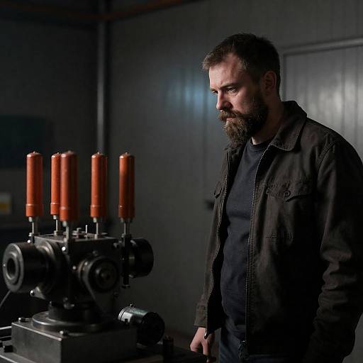 Rugged Technician Inspecting Industrial Device