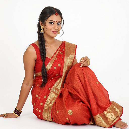 Indian Woman in Red Saree Portrait