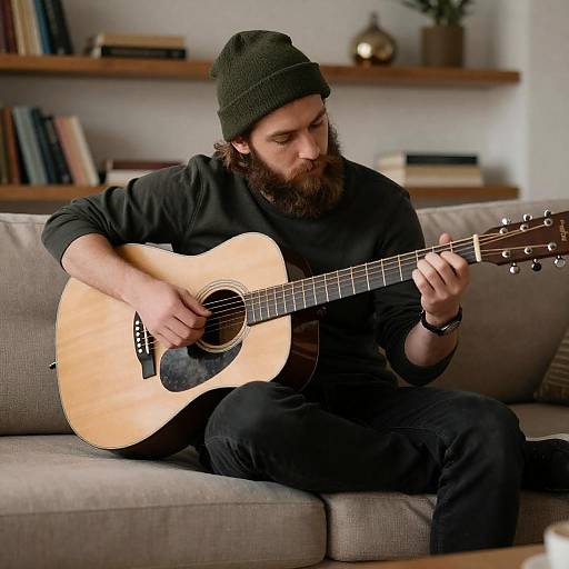 Man Playing Acoustic Guitar Indoors