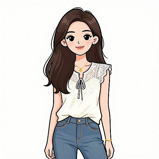 Smiling Woman in Casual Lace Blouse