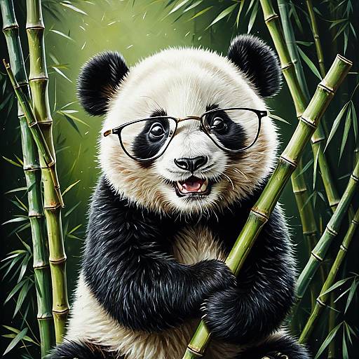 Joyful Baby Panda with Glasses and Bamboo