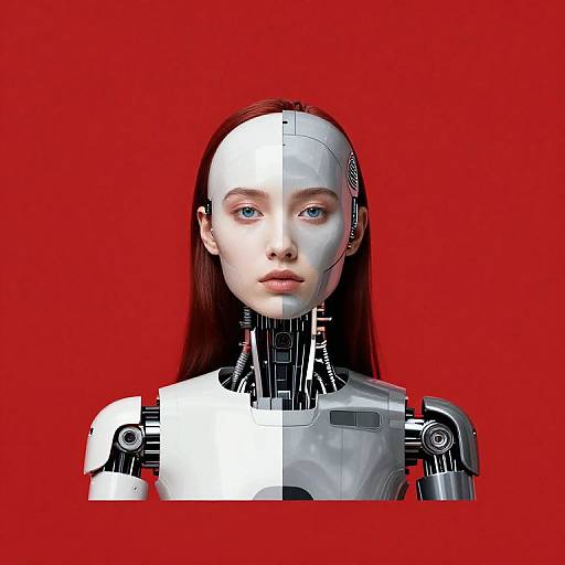 Minimalist Red Half-Girl Half-Robot Cover