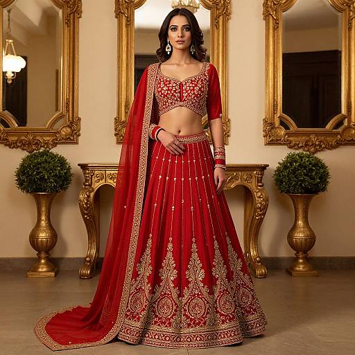 Elegant Red Bridal Gown Portrait