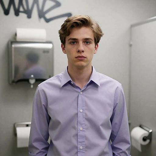 Youthful Man in Graffiti Bathroom