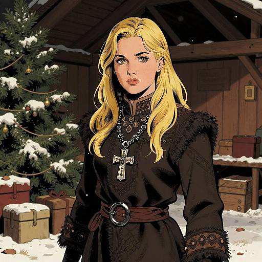 Female Shepherd in Dramatic Winter Scene