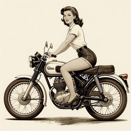 Vintage Woman Riding Classic Motorcycle