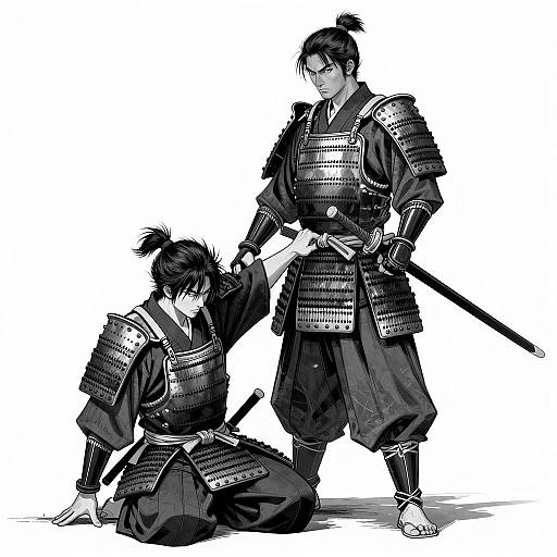 Dramatic Samurai Duel in Black and White