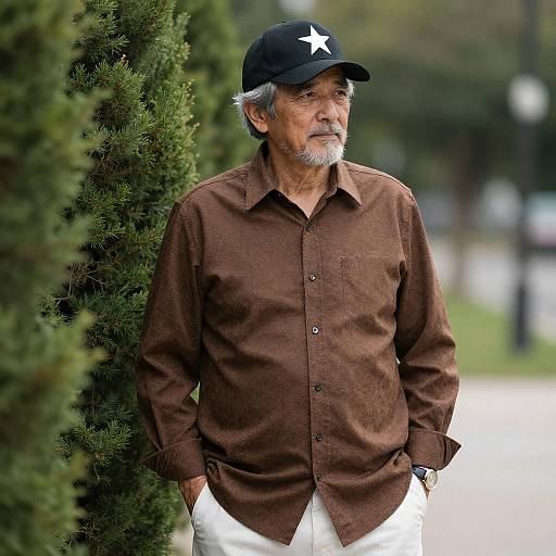 Elderly Man Outdoors Wearing Star Cap