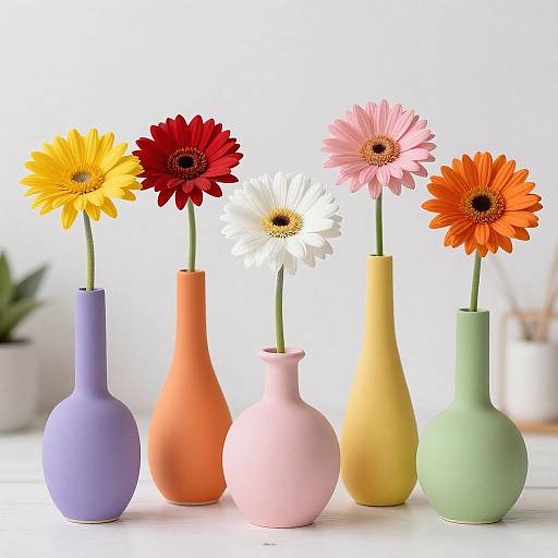 Colorful Vases with Single Daisies