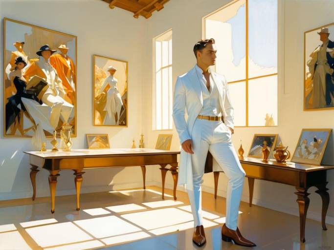 Man in White Suit in Artistic Room