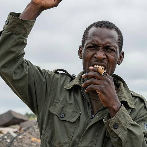 Determined Soldier Against a Stormy Sky