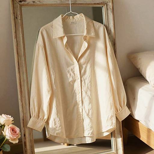 Romantic Blouse Draped in Sunlit Bedroom