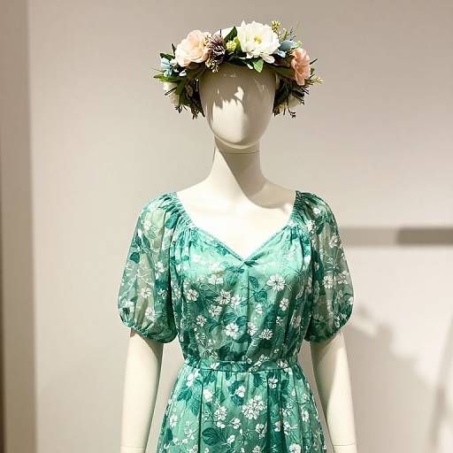 Mannequin in Green Floral Dress