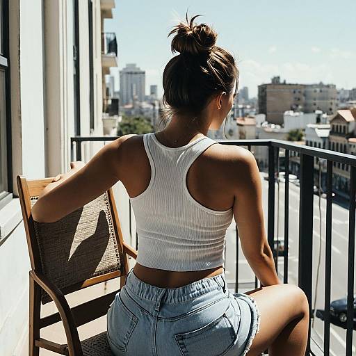 Woman Relaxing on Sunny Balcony