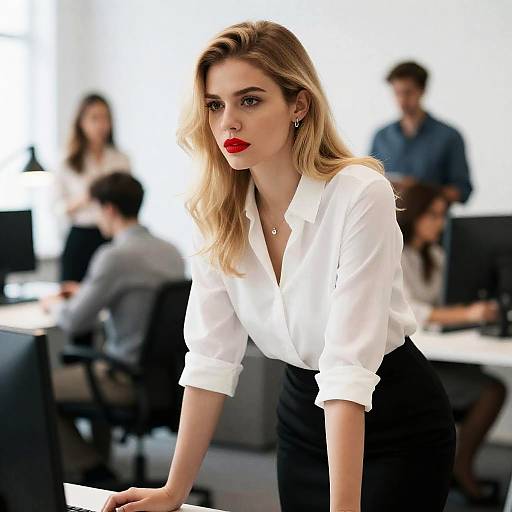 Serious Blonde Woman in Modern Office